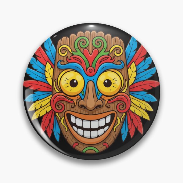 Item preview, Happy Tiki Mask Cartoon – Vibrant Tropical Wooden Tribal Mask with Feathers designed and sold by DiiStyle.