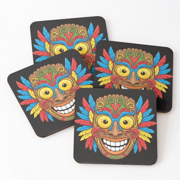 Item preview, Happy Tiki Mask Cartoon – Vibrant Tropical Wooden Tribal Mask with Feathers designed and sold by DiiStyle.