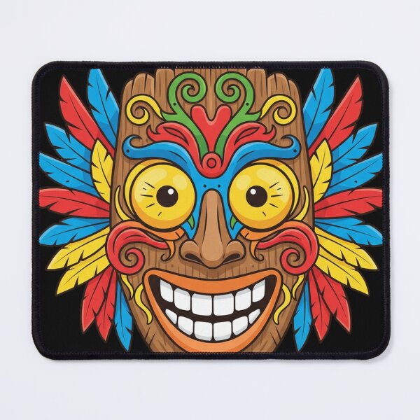 Item preview, Happy Tiki Mask Cartoon – Vibrant Tropical Wooden Tribal Mask with Feathers designed and sold by DiiStyle.