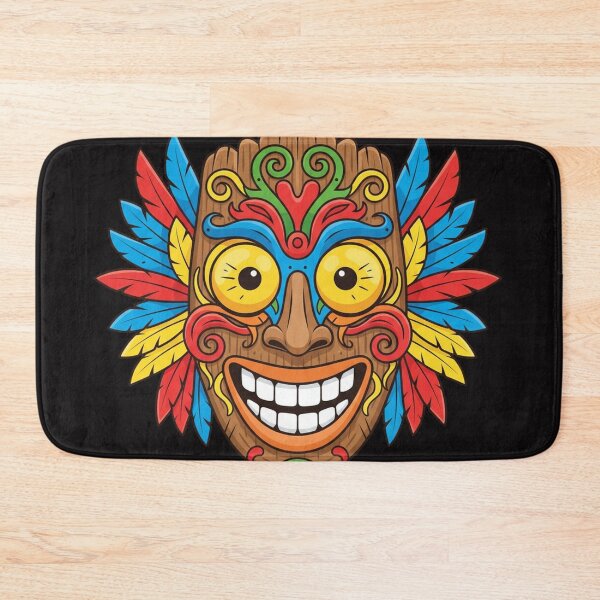 Item preview, Happy Tiki Mask Cartoon – Vibrant Tropical Wooden Tribal Mask with Feathers designed and sold by DiiStyle.