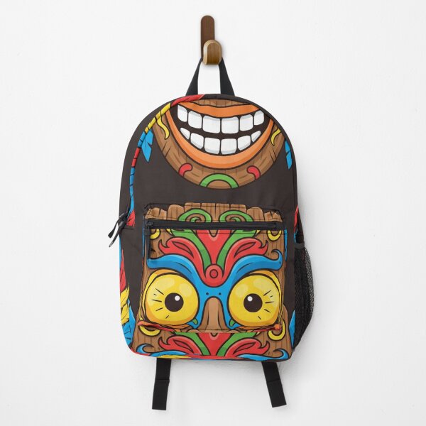 Item preview, Happy Tiki Mask Cartoon – Vibrant Tropical Wooden Tribal Mask with Feathers designed and sold by DiiStyle.