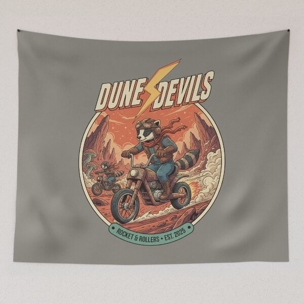 Item preview, Dune Devils Rocket & Rollers - Raccoon Bikers Retro Art designed and sold by AwesomeBeyondLimits.