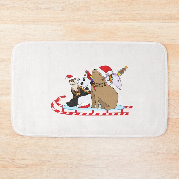 Item preview, Fun Christmas Critters with Capybara, Otter, Panda, Parrot, and Unicorn on Candy Cane Sleigh Die Cut designed and sold by JoyousArt4u.
