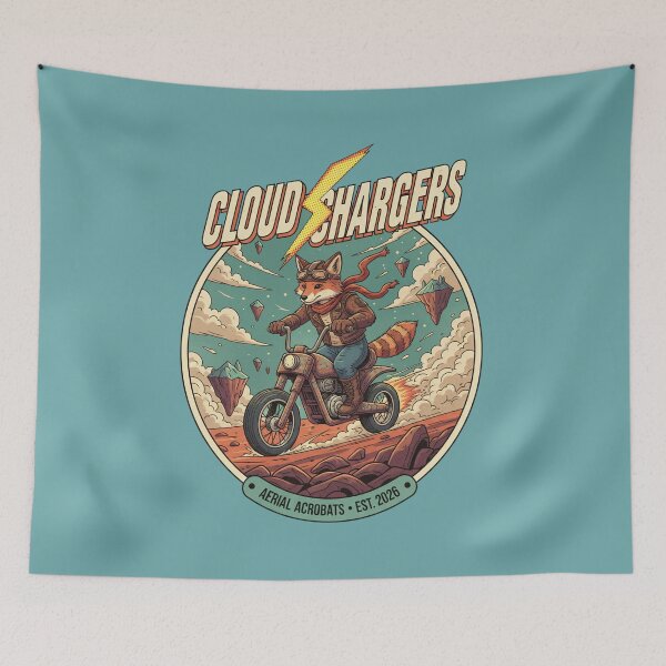 Item preview, Cloud Chargers Aerial Acrobats - Fox Biker Retro Fantasy Art designed and sold by AwesomeBeyondLimits.
