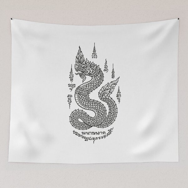 Item preview, Naga Serpent Blessing – Thai Sacred Tattoo Line Art designed and sold by Sksticker991.