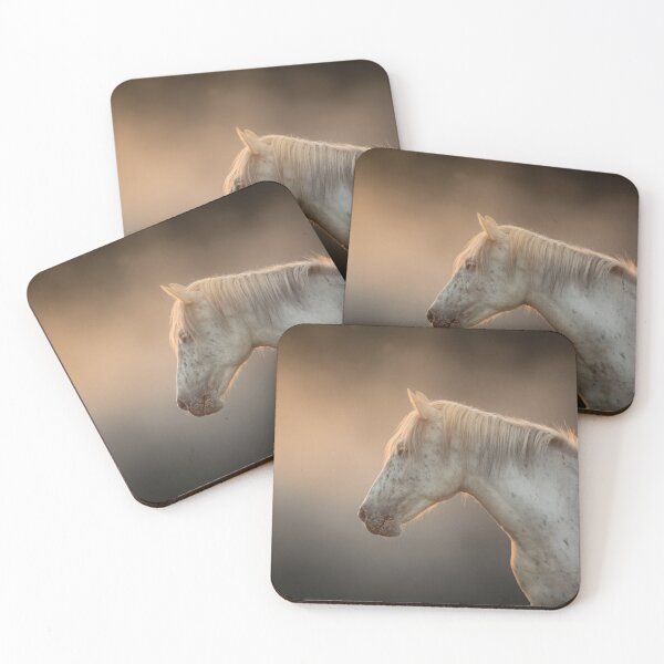 Item preview, Portrait of a white Appaloosa horse in profile against a soft sunrise or sunset background designed and sold by Julia Shepeleva.