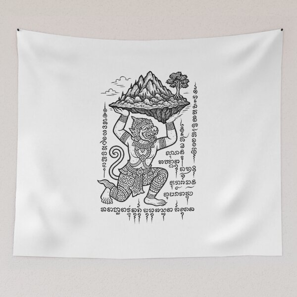 Item preview, Hanuman Mountain Carrier – Sacred Thai Yantra Art designed and sold by Sksticker991.