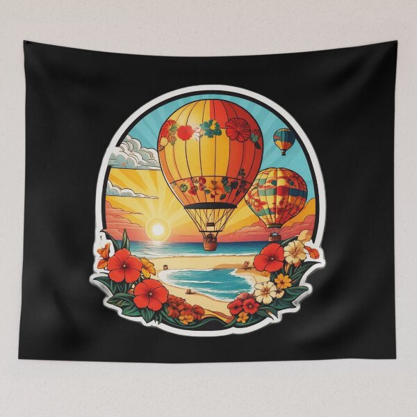Item preview, Sunny Day Hot Air Balloons over The Ocean with Hawaii Orchids designed and sold by NautiChic.