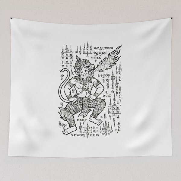 Item preview, Hanuman Fire Breathing Sak Yant – Powerful Protection Thai Mythical Tattoo Design designed and sold by Sksticker991.