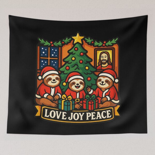 Item preview, Love Joy Peace Sloths Santa Christmas Tree Presents designed and sold by plushism.