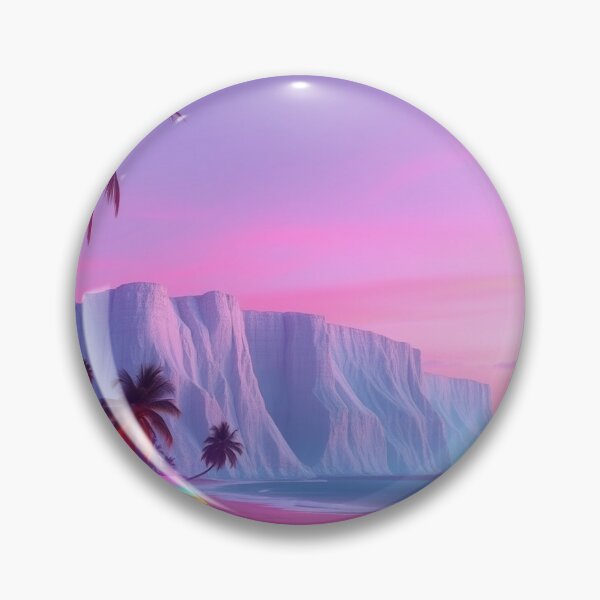 Item preview, Vaporwave Beach Sunset Palm Trees Ice Cliffs Art Print designed and sold by EllDAV777.