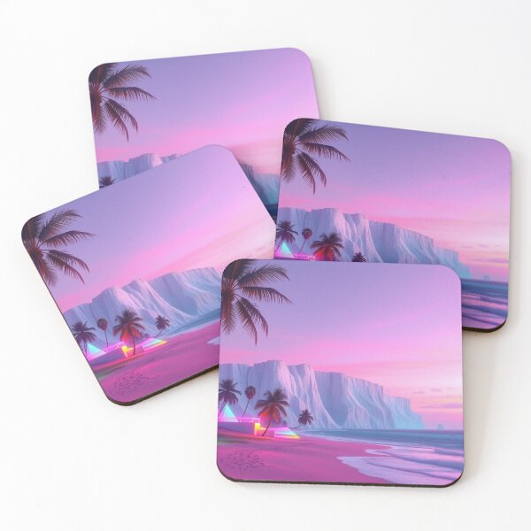 Item preview, Vaporwave Beach Sunset Palm Trees Ice Cliffs Art Print designed and sold by EllDAV777.