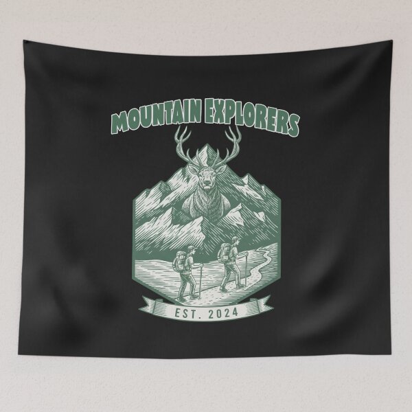 Item preview, Mountain Explorers Elk & Hikers - Vintage Outdoor Badge designed and sold by AwesomeBeyondLimits.