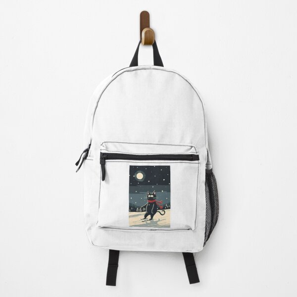 Item preview, Cat On Skis Snowy Night designed and sold by raylie-mcalpin.