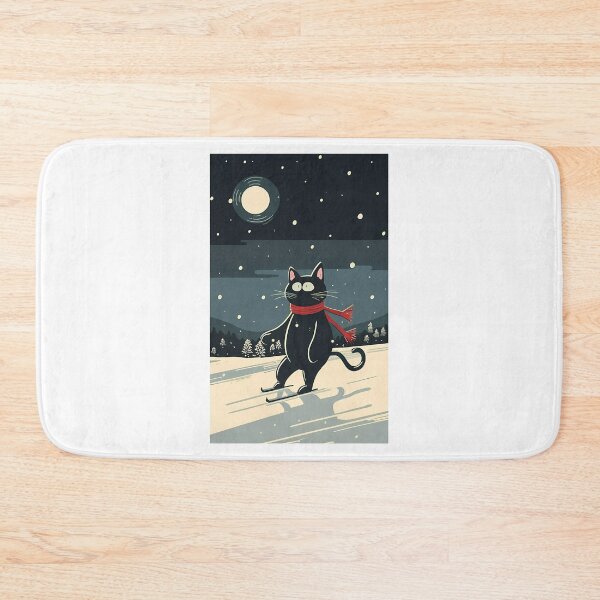 Item preview, Cat On Skis Snowy Night designed and sold by raylie-mcalpin.