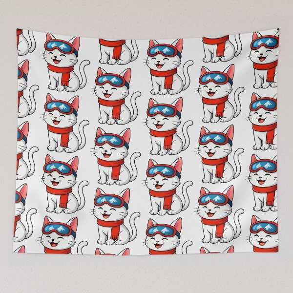 Item preview, Cat On Skis Snowy Night designed and sold by raylie-mcalpin.