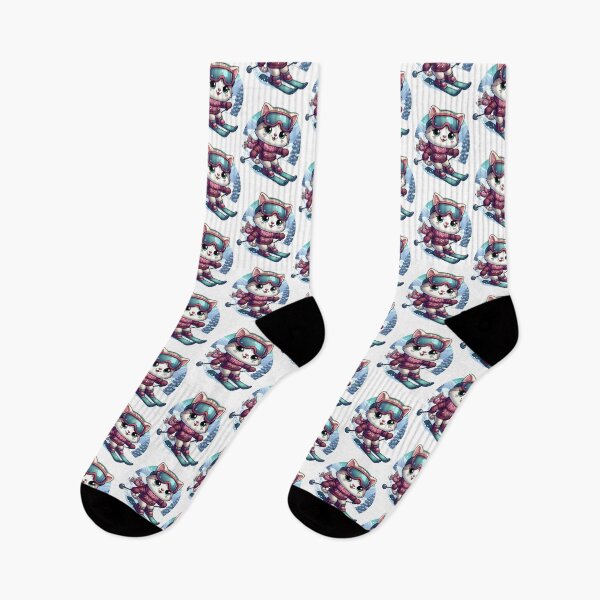 Item preview, Cat On Skis Snowy Night designed and sold by raylie-mcalpin.