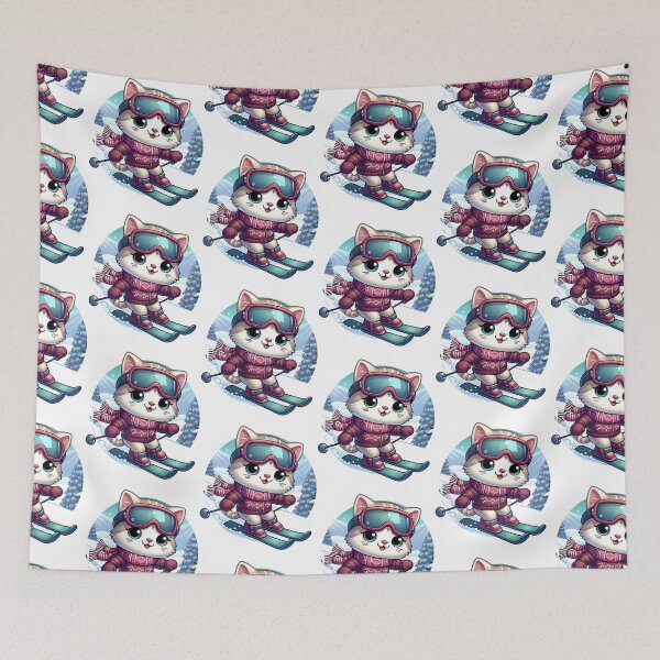 Item preview, Cat On Skis Snowy Night designed and sold by raylie-mcalpin.