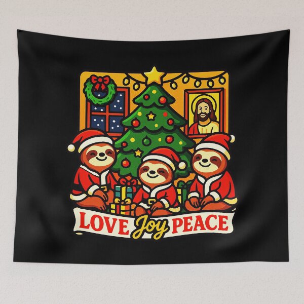 Item preview, Love Joy Peace Sloths Santa Christmas Tree Presents designed and sold by plushism.
