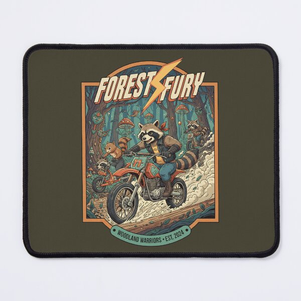 Item preview, Forest Fury Woodland Warriors - Raccoon Dirt Bike Retro Art designed and sold by AwesomeBeyondLimits.