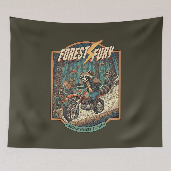Item preview, Forest Fury Woodland Warriors - Raccoon Dirt Bike Retro Art designed and sold by AwesomeBeyondLimits.