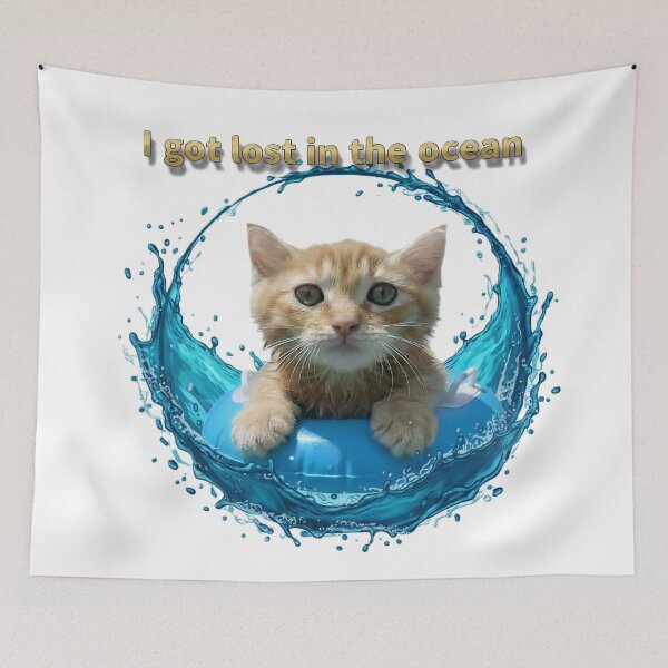 Item preview, Cute Kitten Floating with Lost in the Ocean Quote designed and sold by DroolWorthyUS.