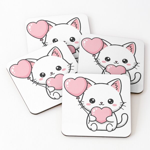 Item preview, Cartoon cat holding a heart shape, kawaii style designed and sold by MrHemo.