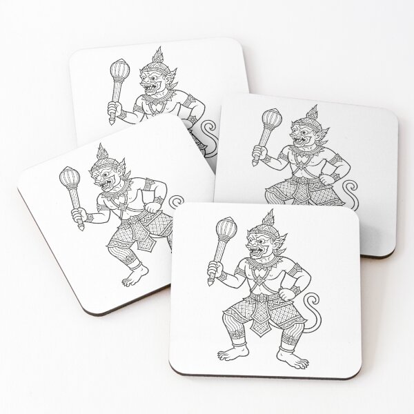 Item preview, Traditional Thai Yak Guardian with Club | Sacred Line Art designed and sold by Sksticker991.