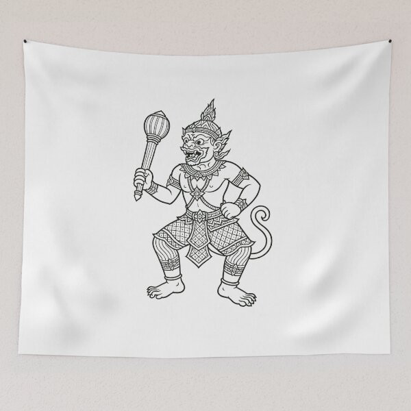 Item preview, Traditional Thai Yak Guardian with Club | Sacred Line Art designed and sold by Sksticker991.