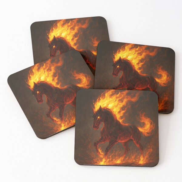 Item preview, Dark Fiery Fire Horse – Black Zodiac Steed with Flame Mane Tail designed and sold by EmeraldeaDesign.