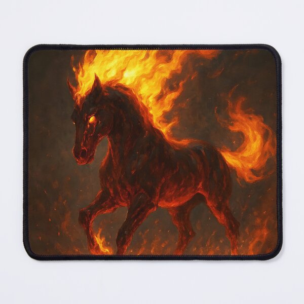 Item preview, Dark Fiery Fire Horse – Black Zodiac Steed with Flame Mane Tail designed and sold by EmeraldeaDesign.