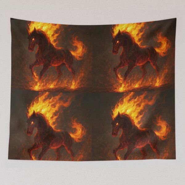 Item preview, Dark Fiery Fire Horse – Black Zodiac Steed with Flame Mane Tail designed and sold by EmeraldeaDesign.