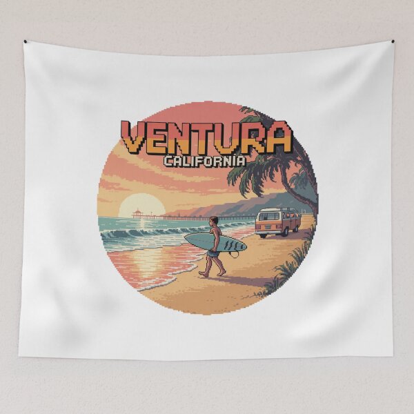 Item preview, Ventura California Sunset Surfer Retro Pixel Art Design designed and sold by CircinusStore.