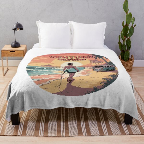 Item preview, Ventura California Sunset Surfer Pixel Art Coastline designed and sold by CircinusStore.