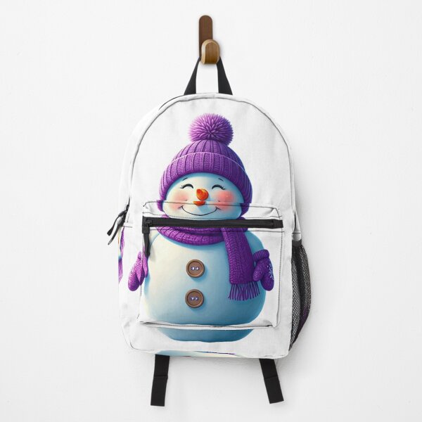 Item preview, Cute Cartoon Snowman Holding Purple Heart in Dreamy Winter Scene designed and sold by PixelVibe782.