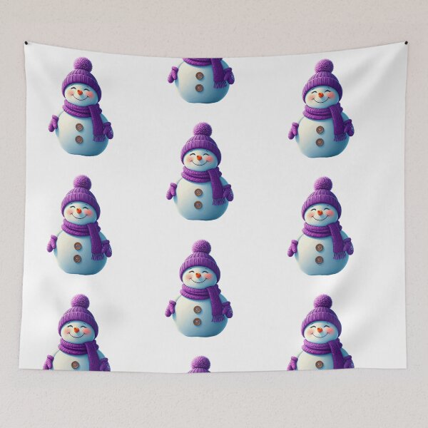 Item preview, Cute Cartoon Snowman Holding Purple Heart in Dreamy Winter Scene designed and sold by PixelVibe782.
