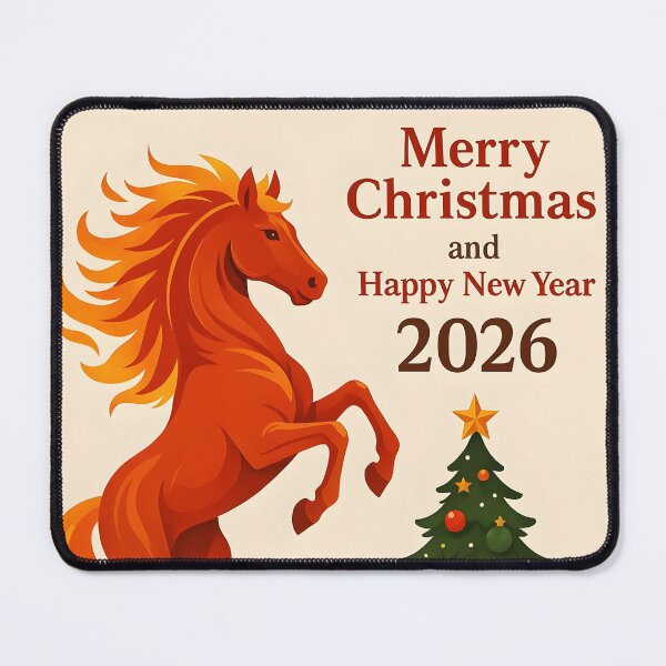 Item preview, Merry Christmas Happy New Year 2026 – Xmas Tree with Red Fire Horse designed and sold by EmeraldeaDesign.