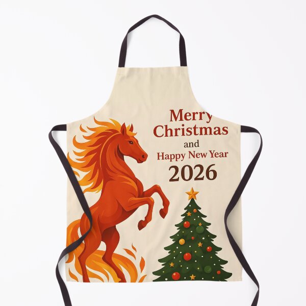 Item preview, Merry Christmas Happy New Year 2026 – Xmas Tree with Red Fire Horse designed and sold by EmeraldeaDesign.