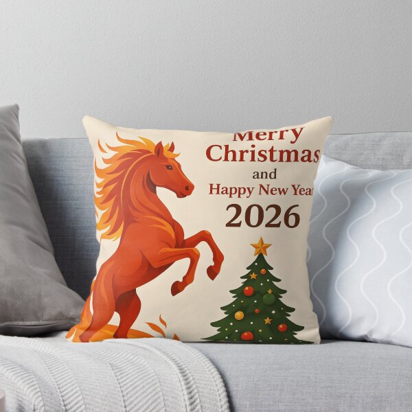 Item preview, Merry Christmas Happy New Year 2026 – Xmas Tree with Red Fire Horse designed and sold by EmeraldeaDesign.