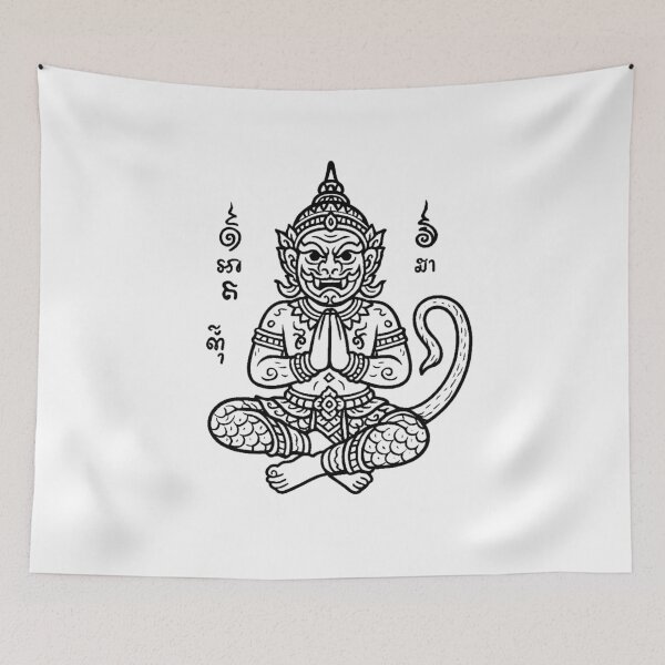 Item preview, Hanuman Sitting Meditation Sacred Yantra – Thai Mythical Tattoo Style designed and sold by Sksticker991.