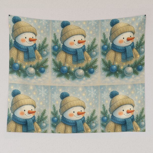 Item preview, Aesthetic Snowman Portrait in Beige Blue – Knitted Winter Outfit designed and sold by EmeraldeaDesign.