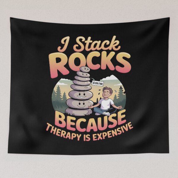 Item preview, rock balancing - stone stacking - stack rocks not emotions - balance over breakdown - introvert nature - quirky meditation - earthy weird - grounded but chaotic - forest therapy designed and sold by JansenGS.