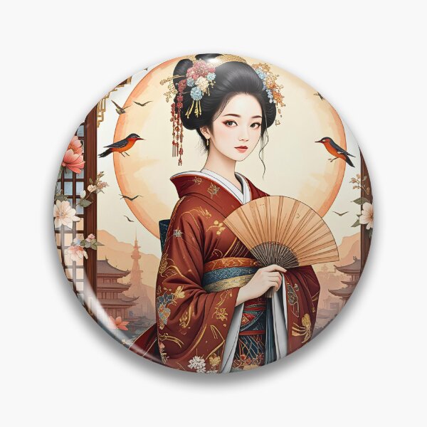 Item preview, Floral Frame Geisha Waifu Anime Art Print designed and sold by BorgSpareParts.