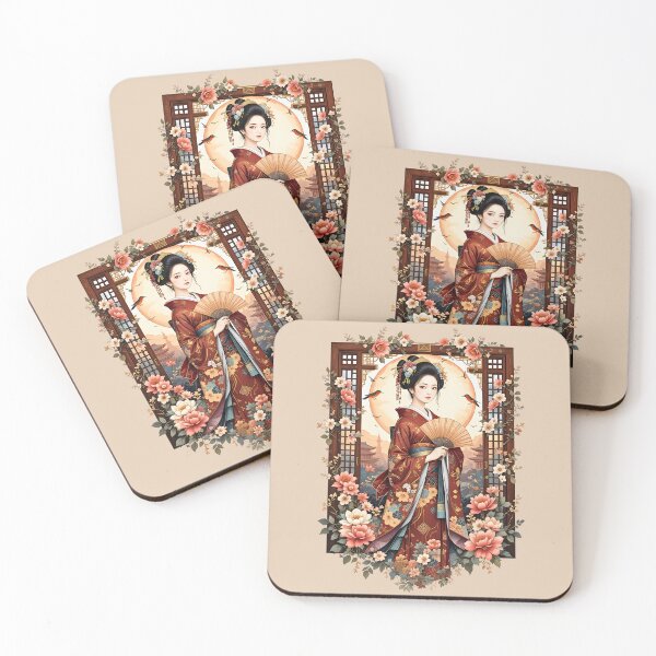 Item preview, Floral Frame Geisha Waifu Anime Art Print designed and sold by BorgSpareParts.