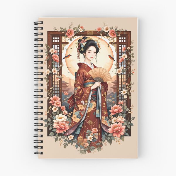 Item preview, Floral Frame Geisha Waifu Anime Art Print designed and sold by BorgSpareParts.