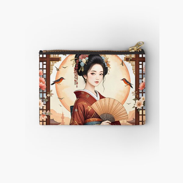 Item preview, Floral Frame Geisha Waifu Anime Art Print designed and sold by BorgSpareParts.