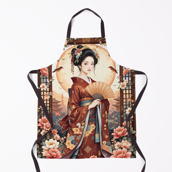 Item preview, Floral Frame Geisha Waifu Anime Art Print designed and sold by BorgSpareParts.