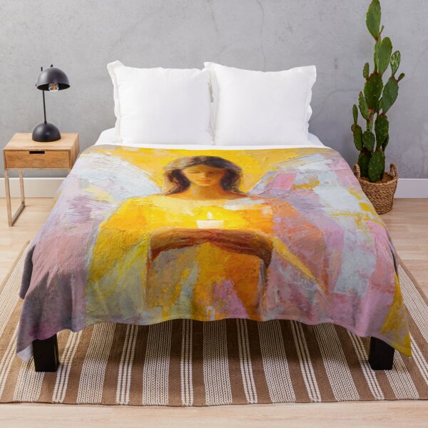 Item preview, Gentle angel in yellow with candle – pastel wall art for spiritual decoration designed and sold by Seelenzauberart.