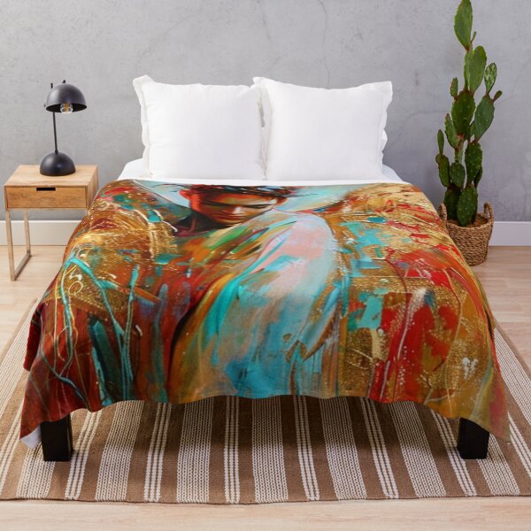Item preview, Expressive angel in red, turquoise and gold – modern abstract wall art designed and sold by Seelenzauberart.