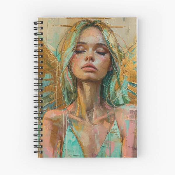 Item preview, Modern angel portrait art in turquoise and gold – expressive wall art designed and sold by Seelenzauberart.